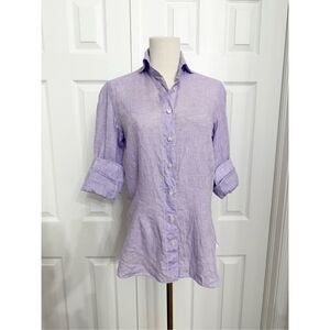 Finamore Napoli 1925 Womens Purple Collared Long Sleeve Button Up Shirt Size 42